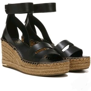 Franco Sarto Callia Espadrille Wedge Sandal In Black Leather Size 11